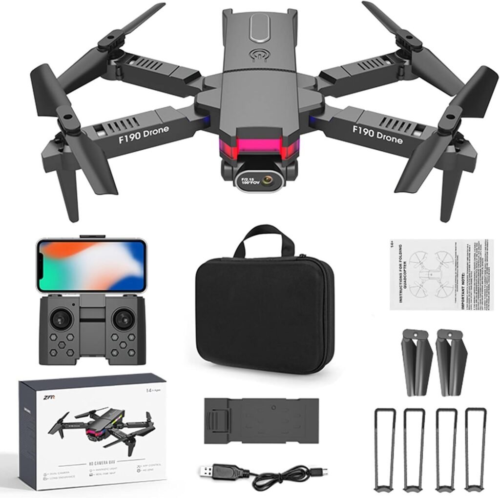 Dual 4K HD FPV Camera Foldable Remote Control Drone for Adults Beginners Kids - 2.4G WiFi Speed Adjustment Altitude Hold Headless Mode One Key Start Speed Mini RC Quadcopter Toys (Black)