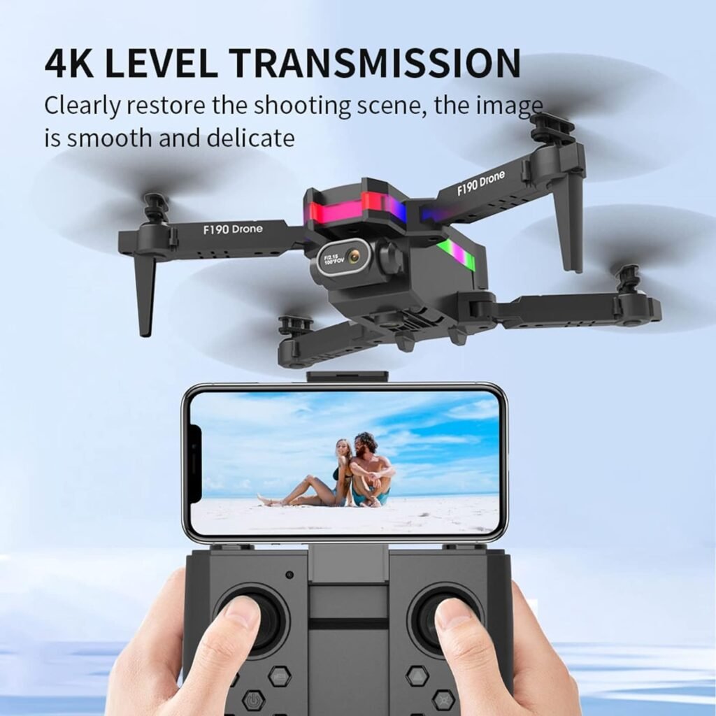 Dual 4K HD FPV Camera Foldable Remote Control Drone for Adults Beginners Kids - 2.4G WiFi Speed Adjustment Altitude Hold Headless Mode One Key Start Speed Mini RC Quadcopter Toys (Black)