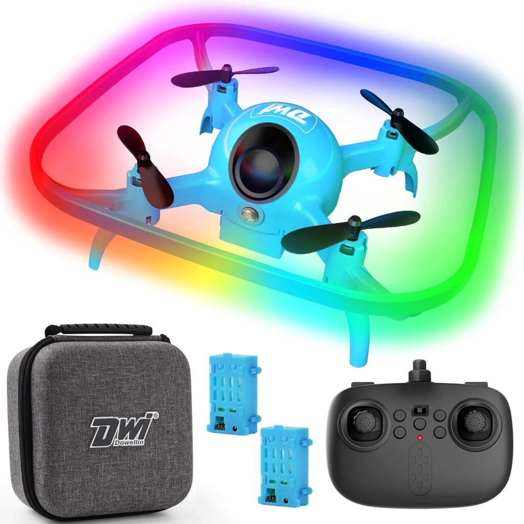Dwi Dowellin Mini Drone for Kids, LED Lights Remote Control Drone, Nano RC Quadcopter with Auto Hovering SmallEasy Flying Toys Drones for Beginners Boys and Girls Adults, Blue