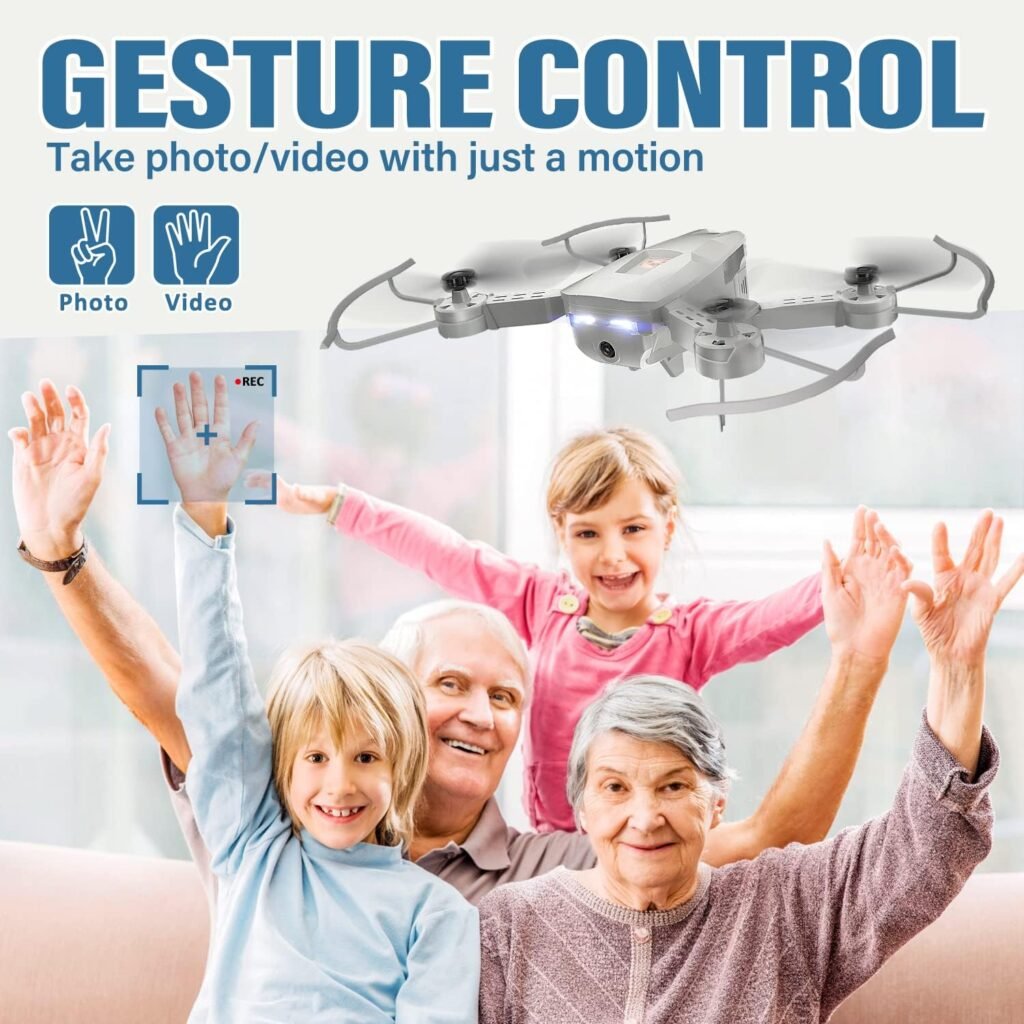 Mini Drones for Kids with Camera 1080P HD, Foldable WiFi Drone for Beginners Adults, Easy Control with One Key Operation, Trajectory Flight / Voice / Gesture / Gravity Control, 360° Flip, Headless Mode, Speed Adjustment, Boys Girls Gift with 2 Batteries More Flying Time