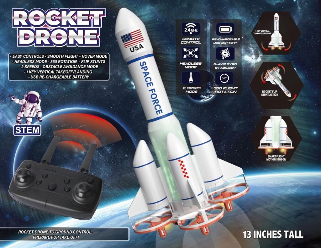 Rocket Drone Space Force Quadcopter with motion control stunts, 2.4G control, for indoor and outdoor flight