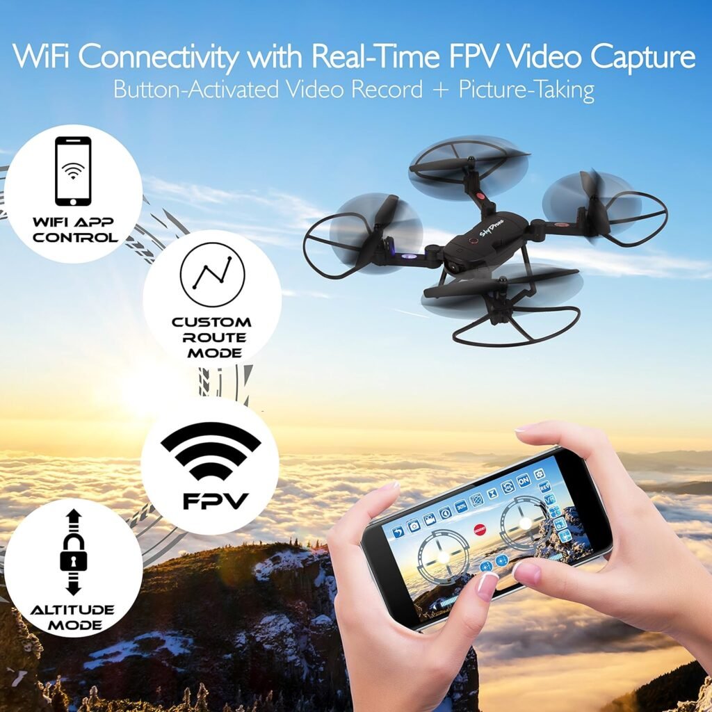 SereneLife SLRD18 WiFi FPV Foldable Drone with HD Camera and Live Video. Headless Mode Quadcopter, Altitude Hold, 1-Key Takeoff/Landing, Custom Route Mode, 13 Min Long Flight Time